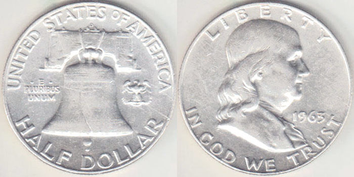 1963 D USA silver Half Dollar (Franklin) aUnc A001034